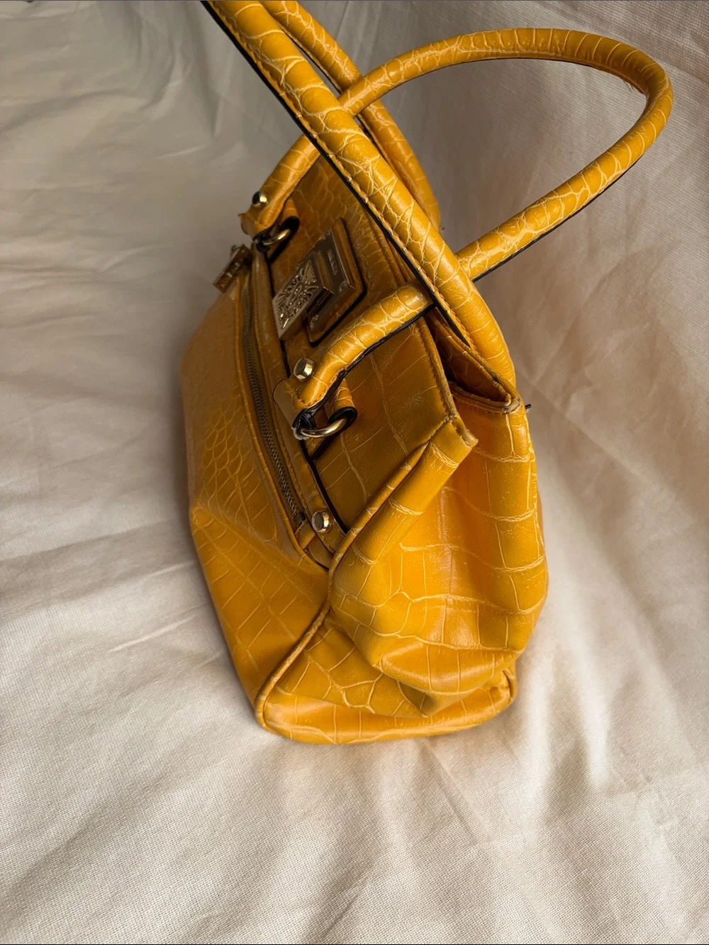 Anne Klein Mustard Croc-Embossed Top-Handle Satchel